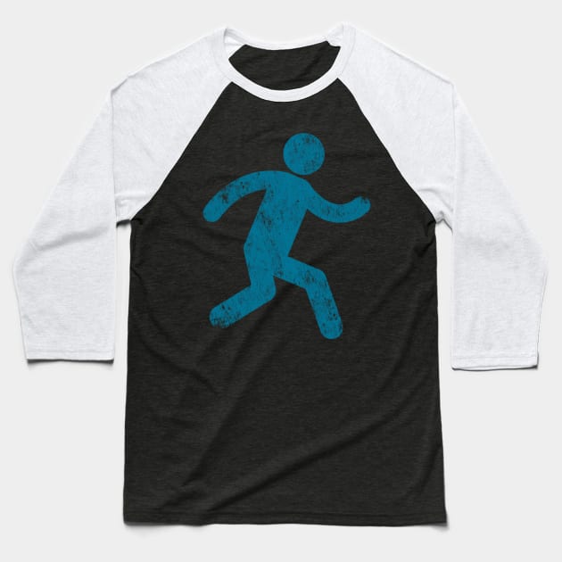 Distressed Running Stick Man Baseball T-Shirt by terrybain